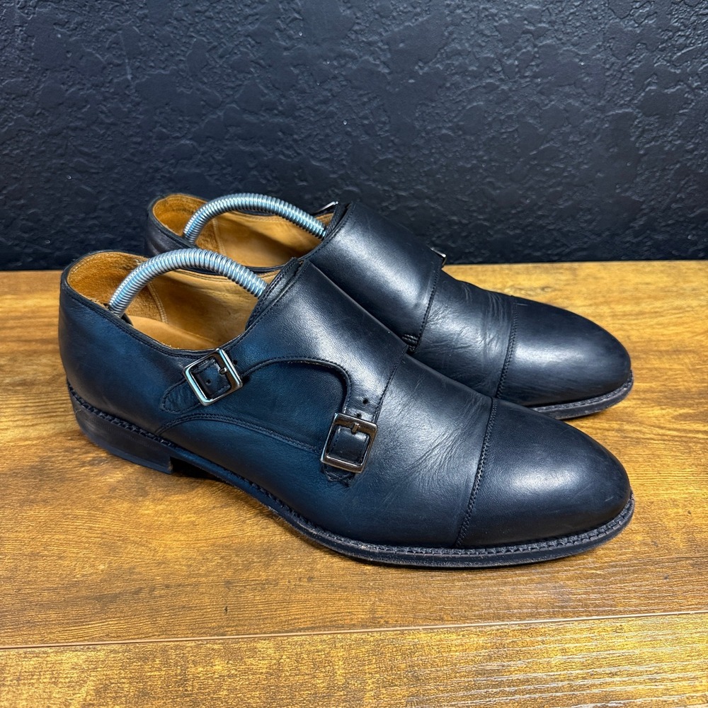 Beckett Simonon Hoyt Black Leather Double Monk Strap Dress Shoes Mens Size 10
